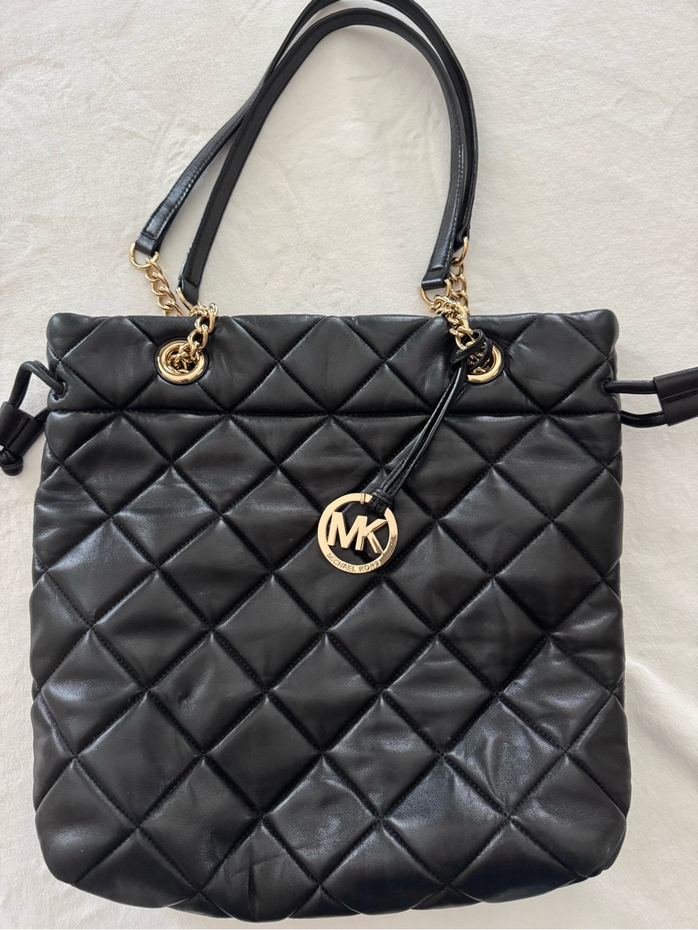 NWOT Michael Kors Black Quilted Tote with Gold MK Charm